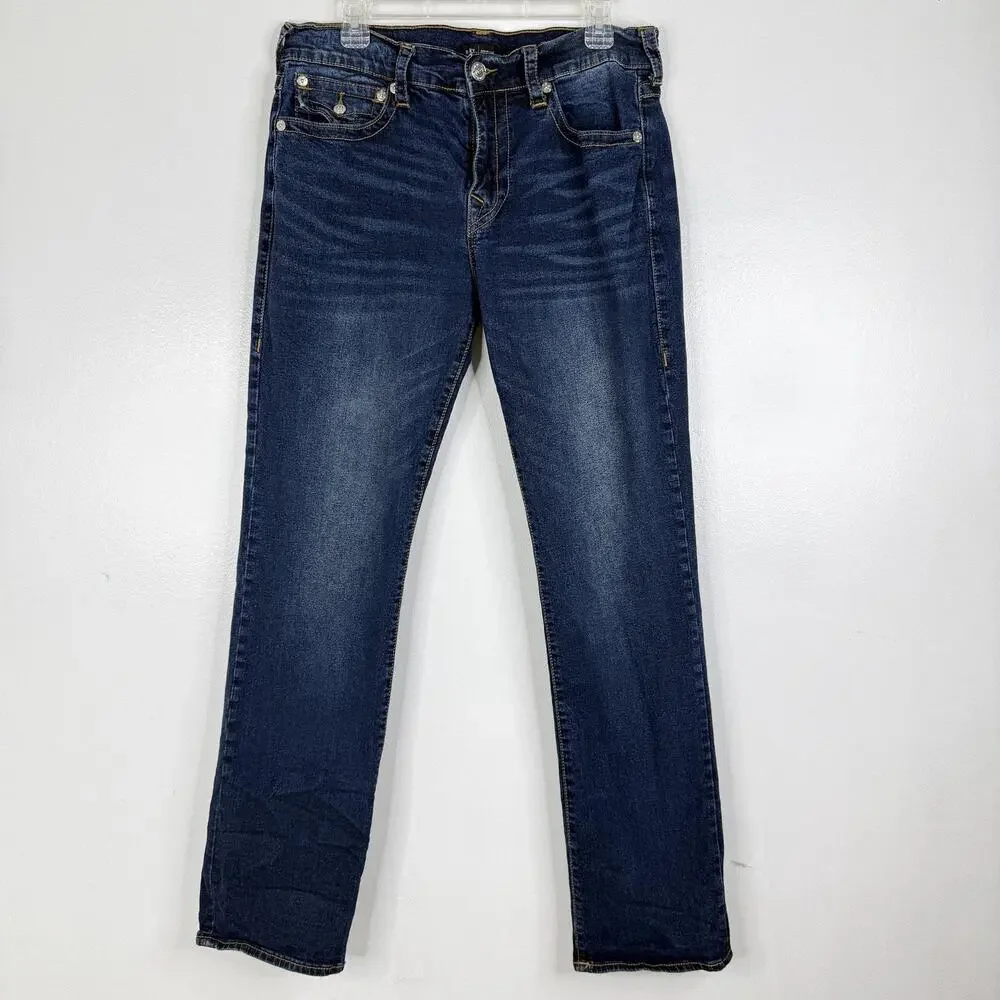 True Religion Ricky Jeans Mens 34x32 Blue Med Wash Relaxed Straight Denim